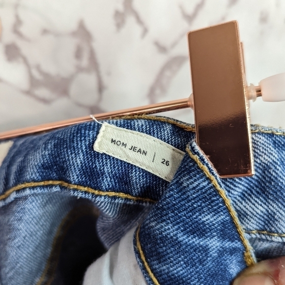 Pacsun Mom Jean Size 26 High Rise Rose Floral Embroider Distress Denim Button - Picture 6 of 12